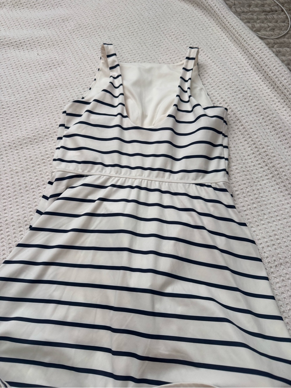 Striped Navy and White Sleeveless Athletic Dress - Picture 2 of 4